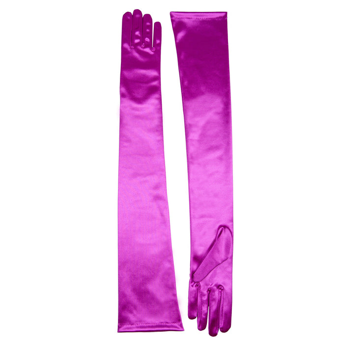 Women's Long Satin Gloves in Violet side by side