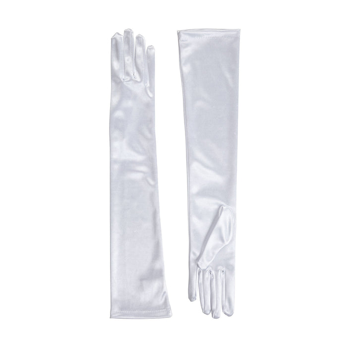 Women's long opera satin gloves in white - both gloves