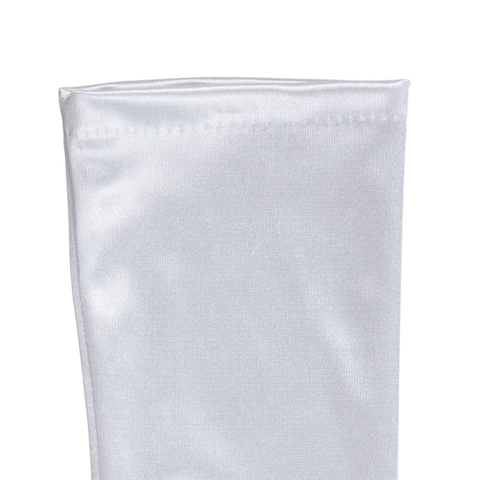 Women's long opera satin gloves in white - palm side cuff