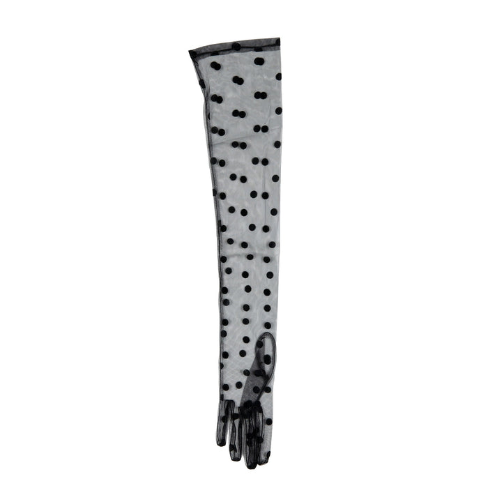 Women's Long Opera Spotted tulle gloves in black left single glove