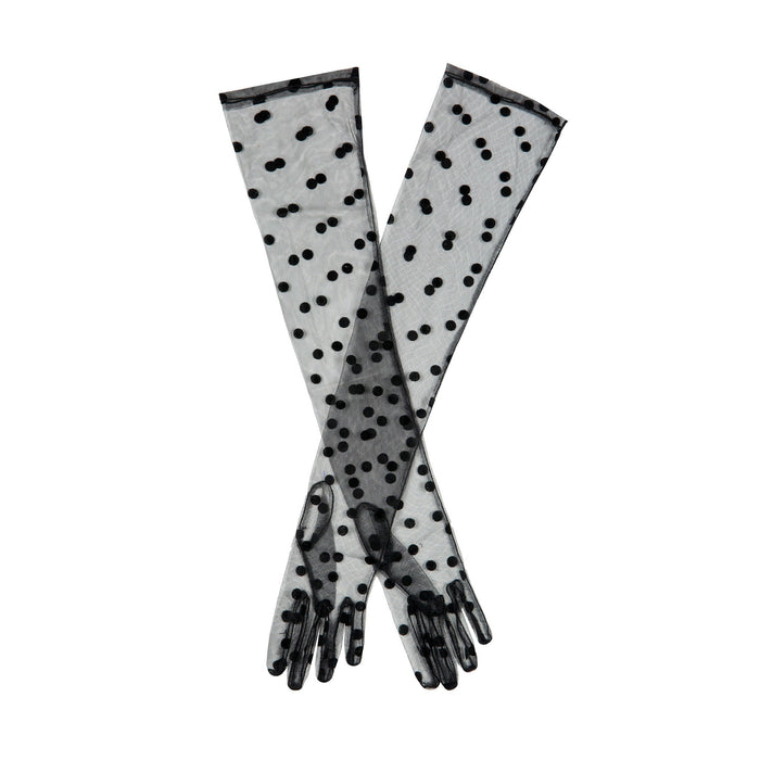 Women's Long Opera Spotted tulle gloves in black