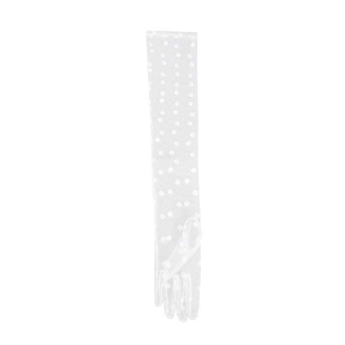 Women's long opera spotty tulle gloves in ivory both gloves - palm side up