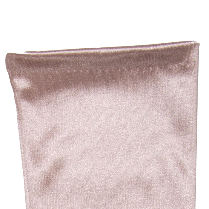 Women's long satin opera gloves in rose - close up of the cuff