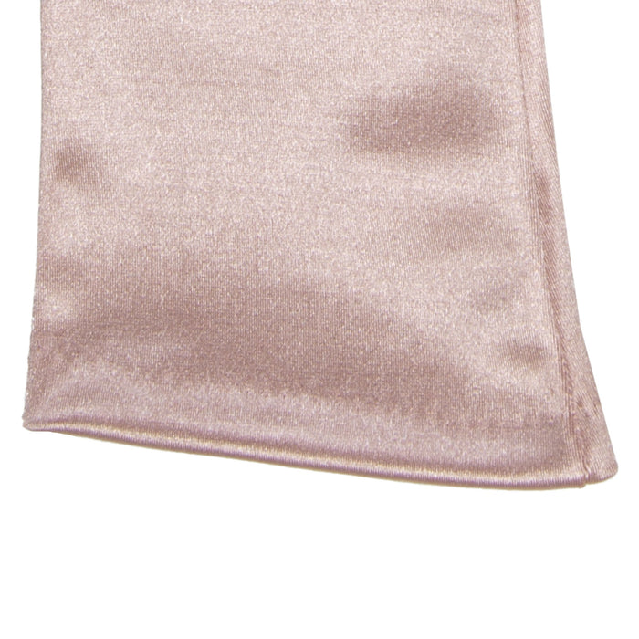 Women's long satin opera gloves in rose - close up of the back side cuff