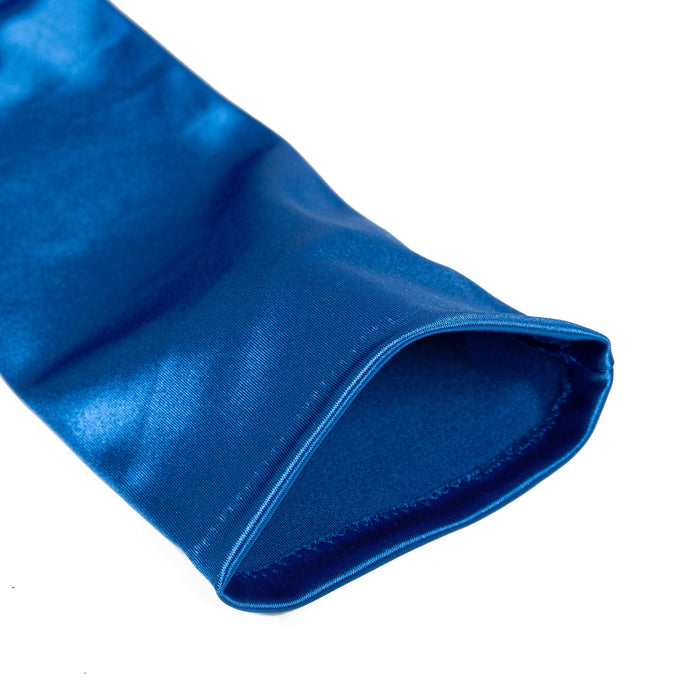 Women's long opera satin gloves in teal open cuff