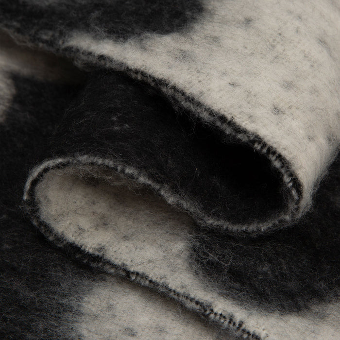 Women's Black Reversible Floral Blanket Scarf with Tassels Closeup