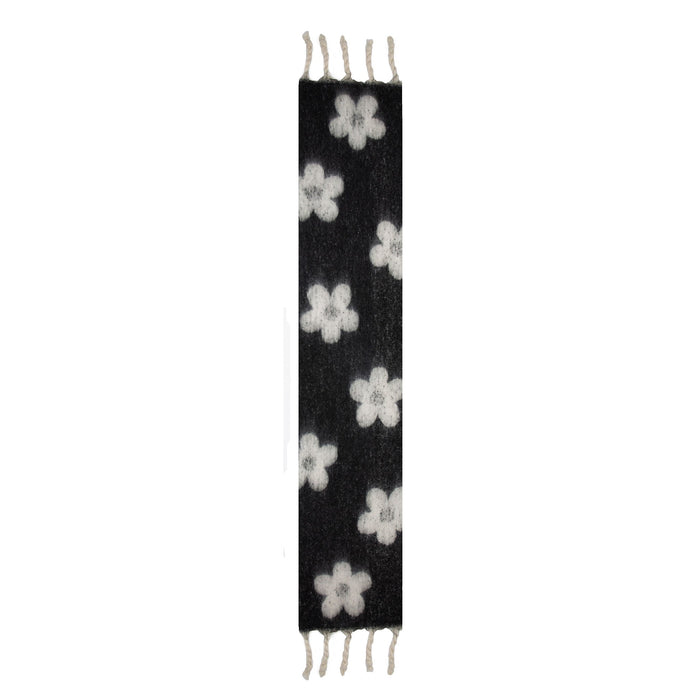 Women's Black Reversible Floral Blanket Scarf with Tassels Length reverse