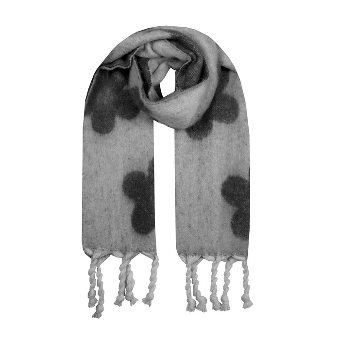 Women's Black Reversible Floral Blanket Scarf with Tassels
