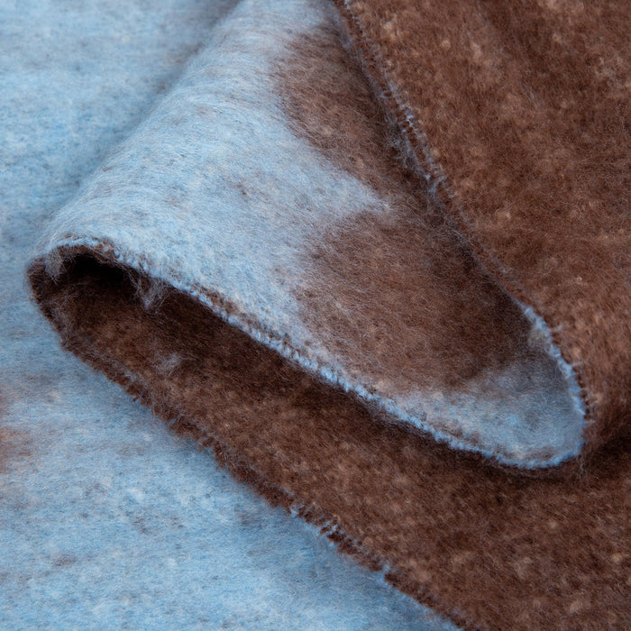 Women's Pale Blue Reversible Floral Blanket Scarf with Tassels Closeup