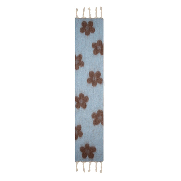 Women's Pale Blue Reversible Floral Blanket Scarf with Tassels Length