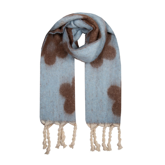 Women's Pale Blue Reversible Floral Blanket Scarf with Tassels