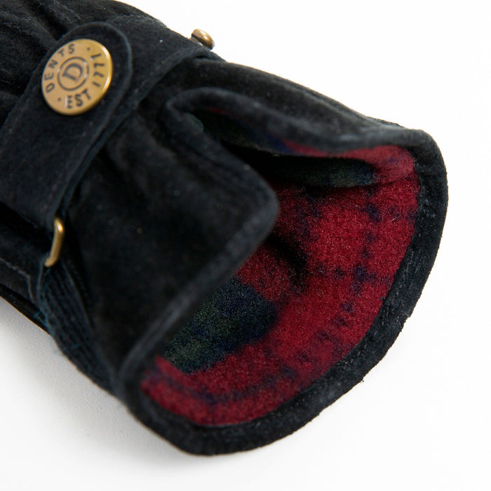 Women's fleece-lined suede gloves in black open cuff