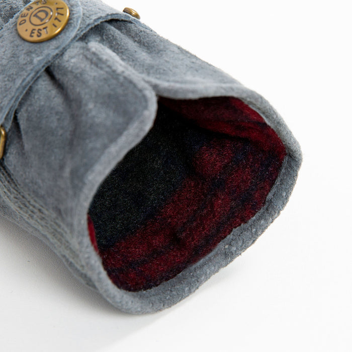 Women's fleece-lined suede gloves in charcoal open cuff