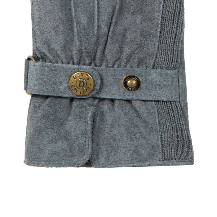 Women's fleece-lined suede gloves in charcoal right cuff