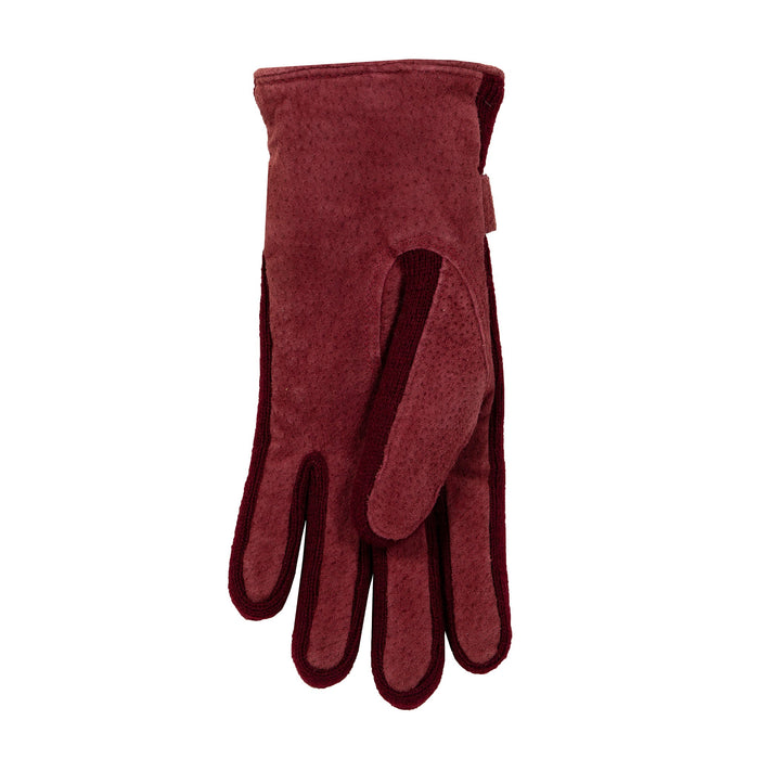Women's fleece-lined suede gloves in claret left