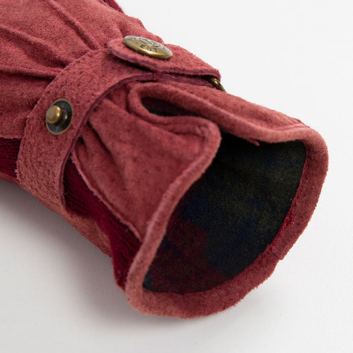 Women's fleece-lined suede gloves in claret open cuff