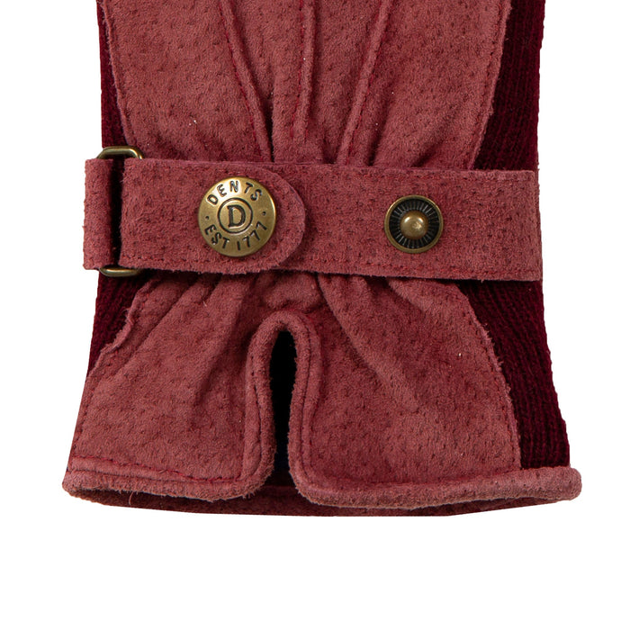Women's fleece-lined suede gloves in claret right cuff
