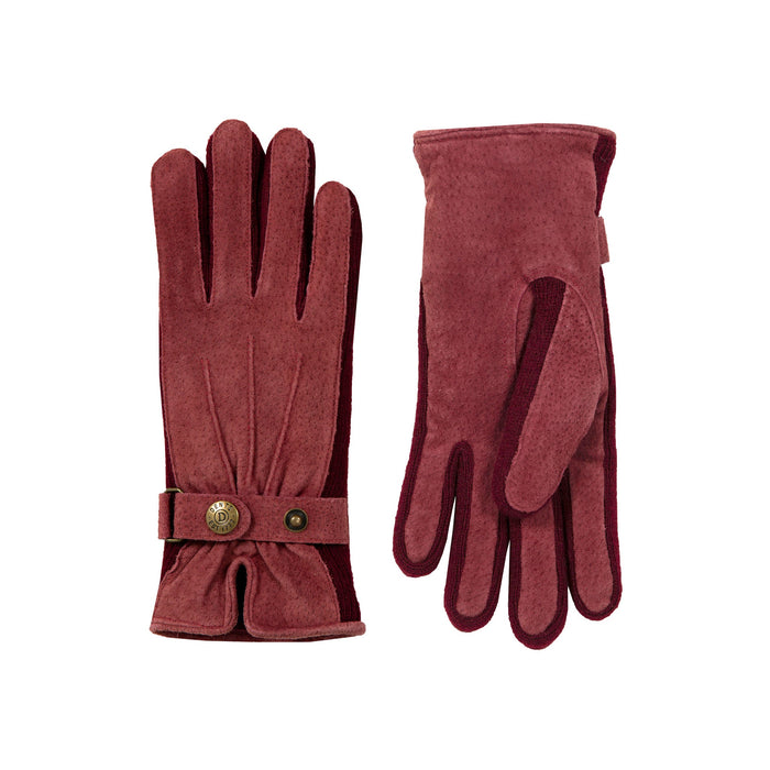 Women's fleece-lined suede gloves in claret side
