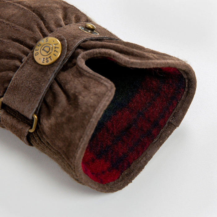 Women's fleece-lined suede gloves in mocca open cuff