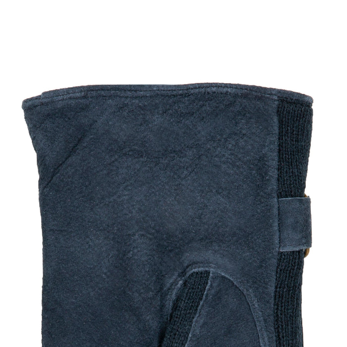 Women's fleece-lined suede gloves in navy left cuff