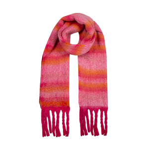 Women's Candy Tonal Stripe Blanket Scarf with Tassels Loop