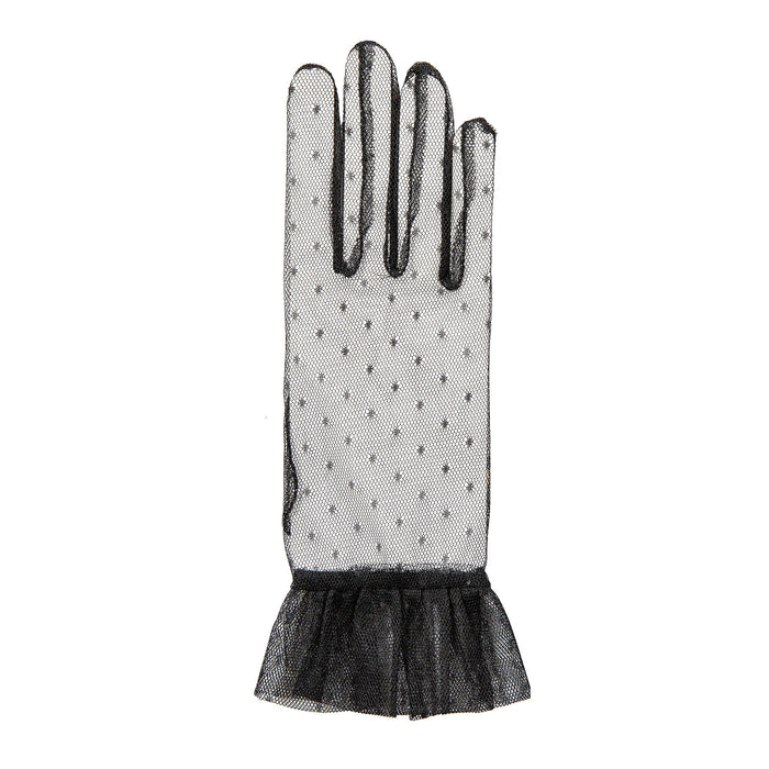Women’s Tulle Gloves with Frilled Cuff in Black right