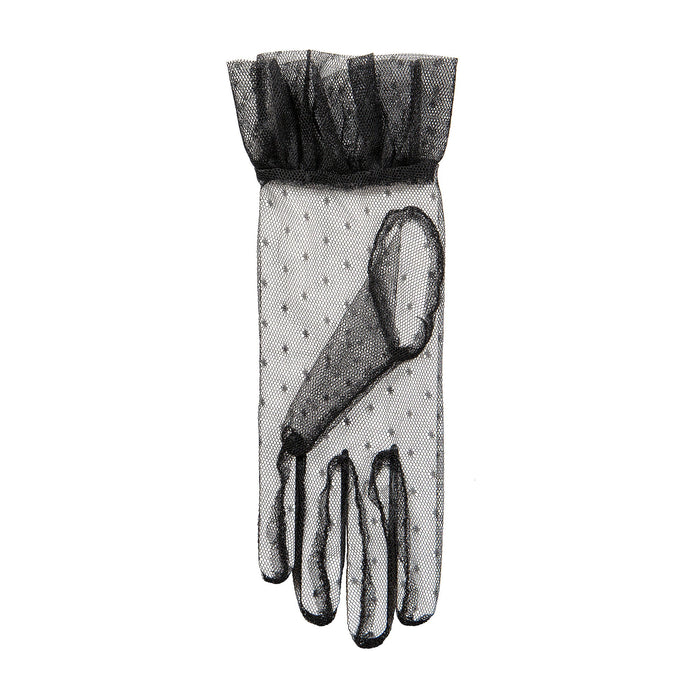 Women’s Tulle Gloves with Frilled Cuff in Black left