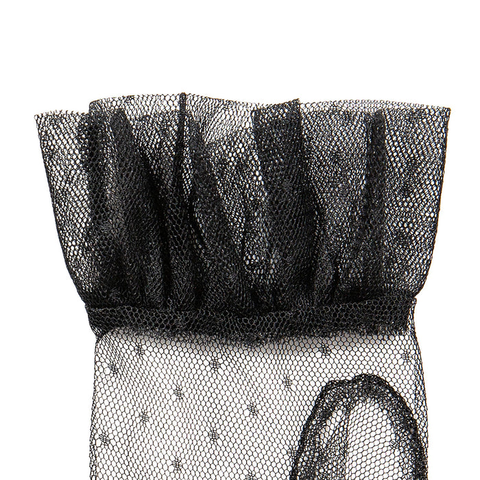 Women’s Tulle Gloves with Frilled Cuff in Black left cuff