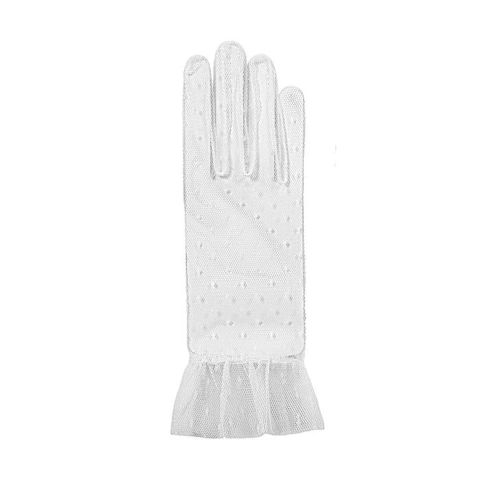 Women’s Tulle Gloves with Frilled Cuff in white right