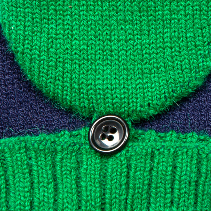 Women's Emerald Navy Two Tone Knitted Fingerless Gloves Mittens button