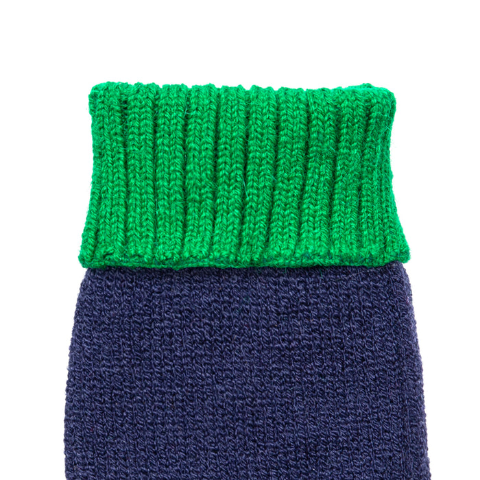 Women's Emerald Navy Two Tone Knitted Fingerless Gloves Mittens left cuff