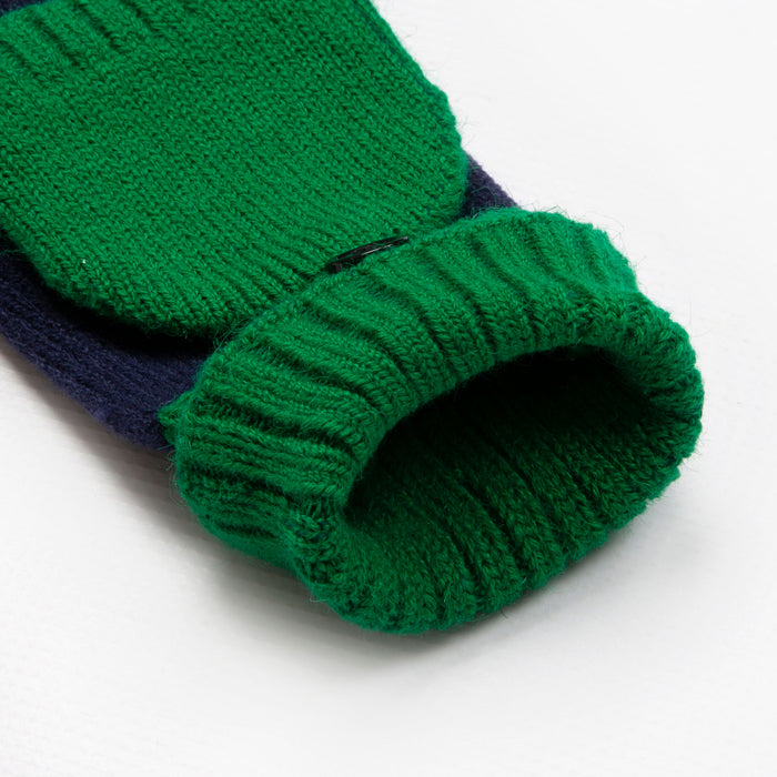 Women's Emerald Navy Two Tone Knitted Fingerless Gloves Mittens open cuff