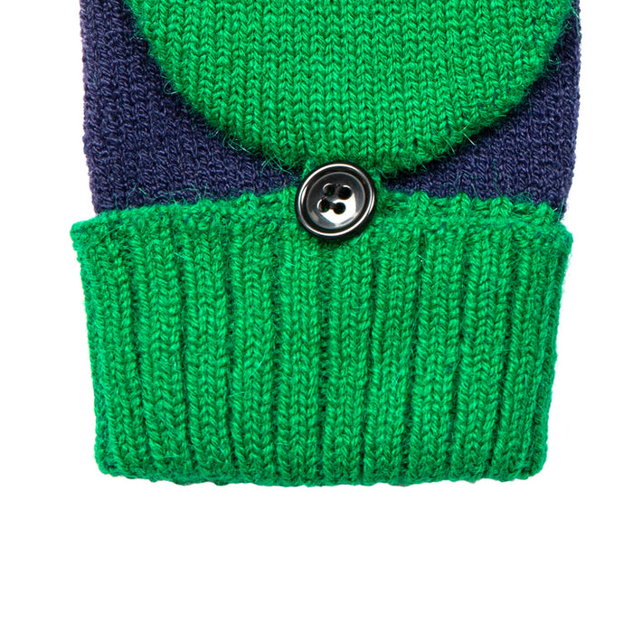 Women's Emerald Navy Two Tone Knitted Fingerless Gloves Mittens right cuff
