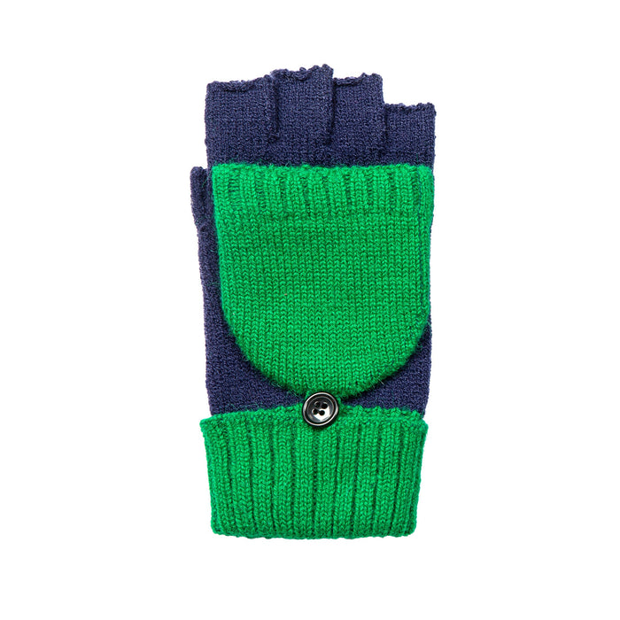 Women's Emerald Navy Two Tone Knitted Fingerless Gloves Mittens right