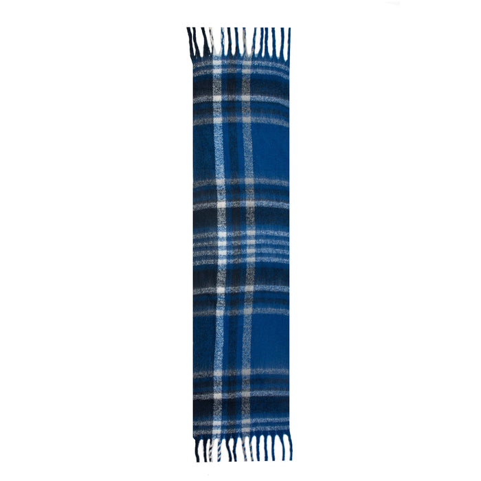 Women's Cobalt Plaid Check scarf with tassels length