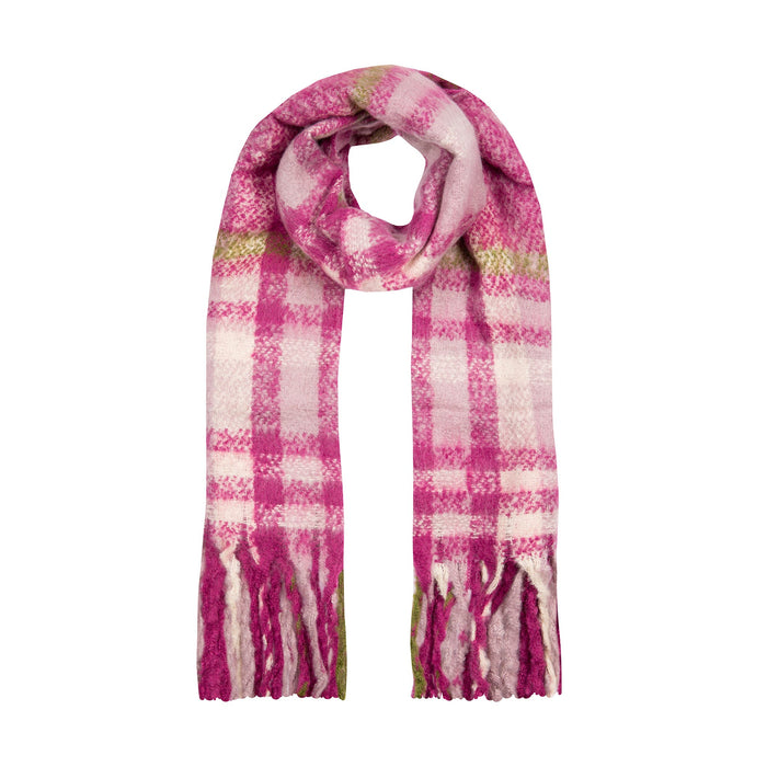 Women's Fuchsia Plaid Check scarf with tassels