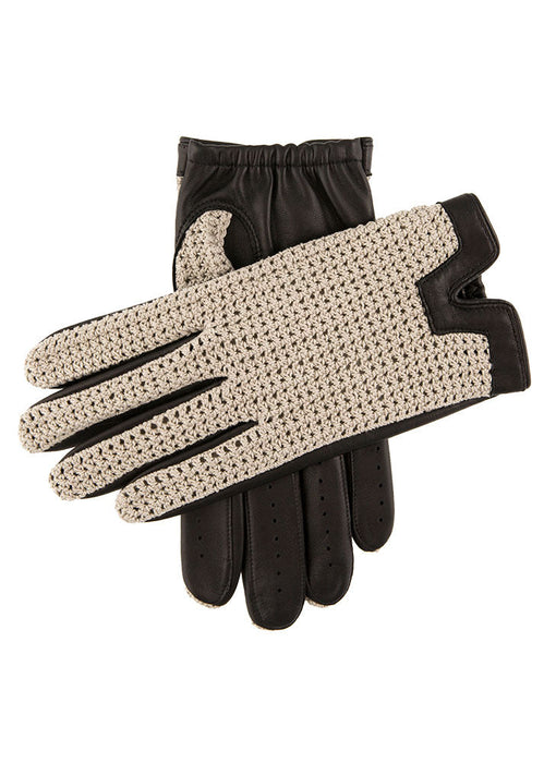 mens black crochet back leather palm gloves