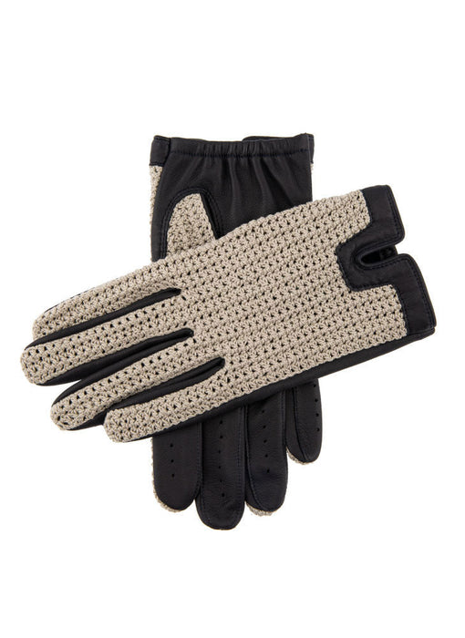 mens navy crochet back leather palm gloves