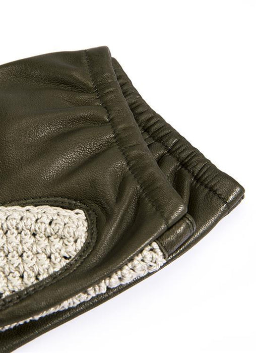 mens yellow olive green detail back leather palm gloves