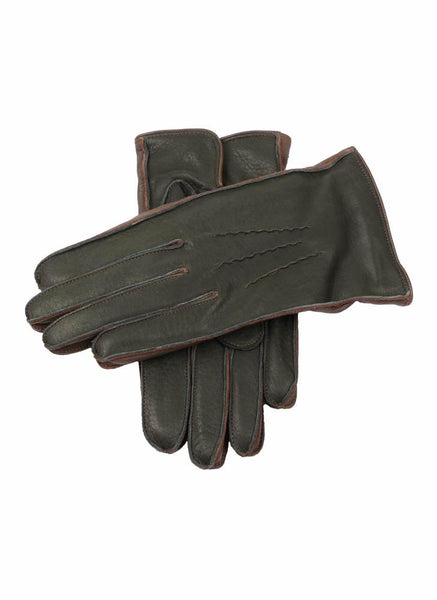 Men's Heritage Three-Point Lambswool-Lined Deerskin Leather Gloves with Contrast Side Walls