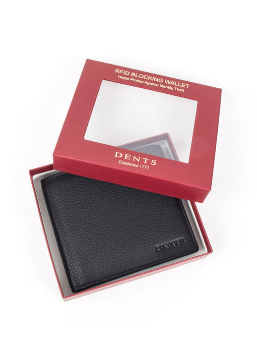 Men's Black Slim Pebble Grain Leather Bifold Wallet with RFID Blocking in Box