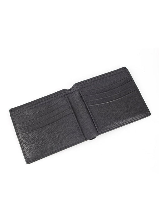 Men's Black Slim Pebble Grain Leather Bifold Wallet with RFID Blocking Open