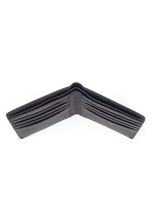 Men's Black Slim Pebble Grain Leather Bifold Wallet with RFID Blocking Open Topview