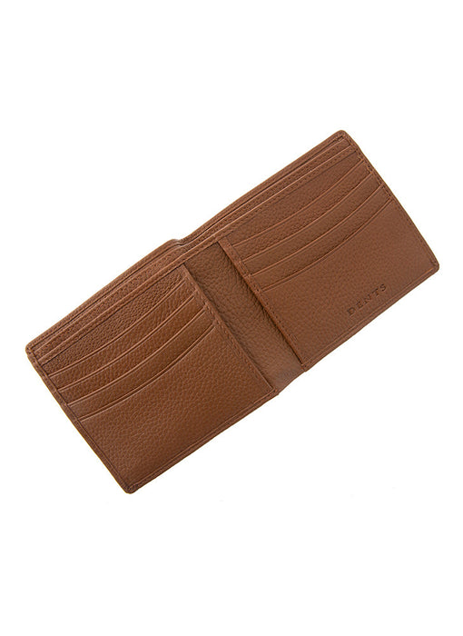 Men's Cognac Slim Pebble Grain Leather Bifold Wallet with RFID Blocking Open