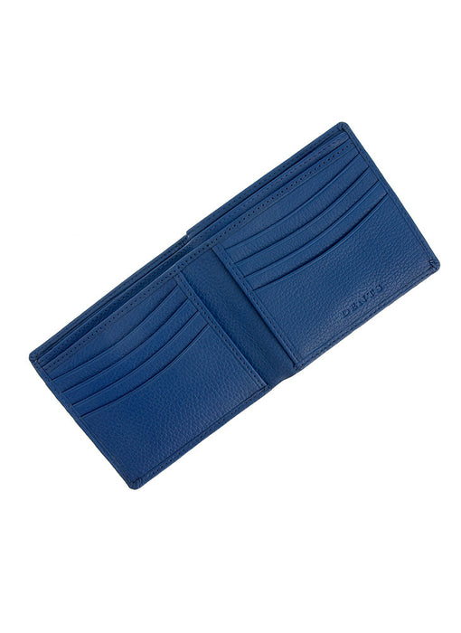 Men's Royal Blue Slim Pebble Grain Leather Bifold Wallet with RFID Blocking Open