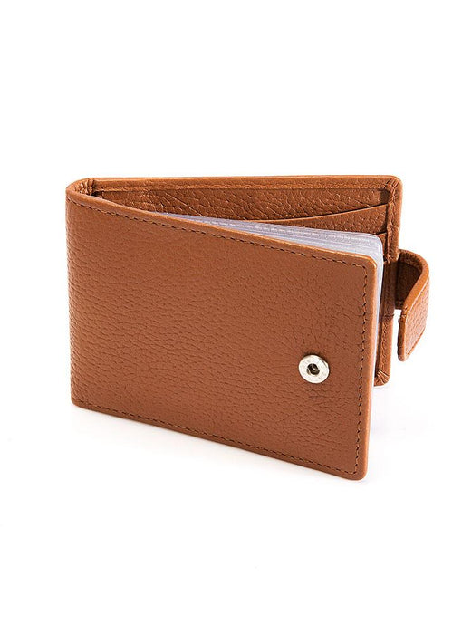 Men's Pebble Grain Leather Card Holder with RFID blocking and tab in black cognac