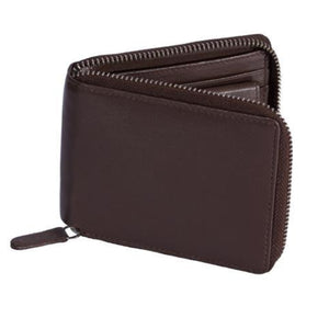 Men's Smooth Nappa Leather Zip-Round Wallet with RFID Blocking and Coin Purse