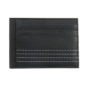 black mens card holder with grey stitch detail