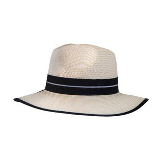 Women’s Straw Fedora Hat with Striped Black Ribbon