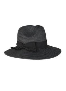 Women's Straw Fedora Hat with Wide Ribbon and Bow